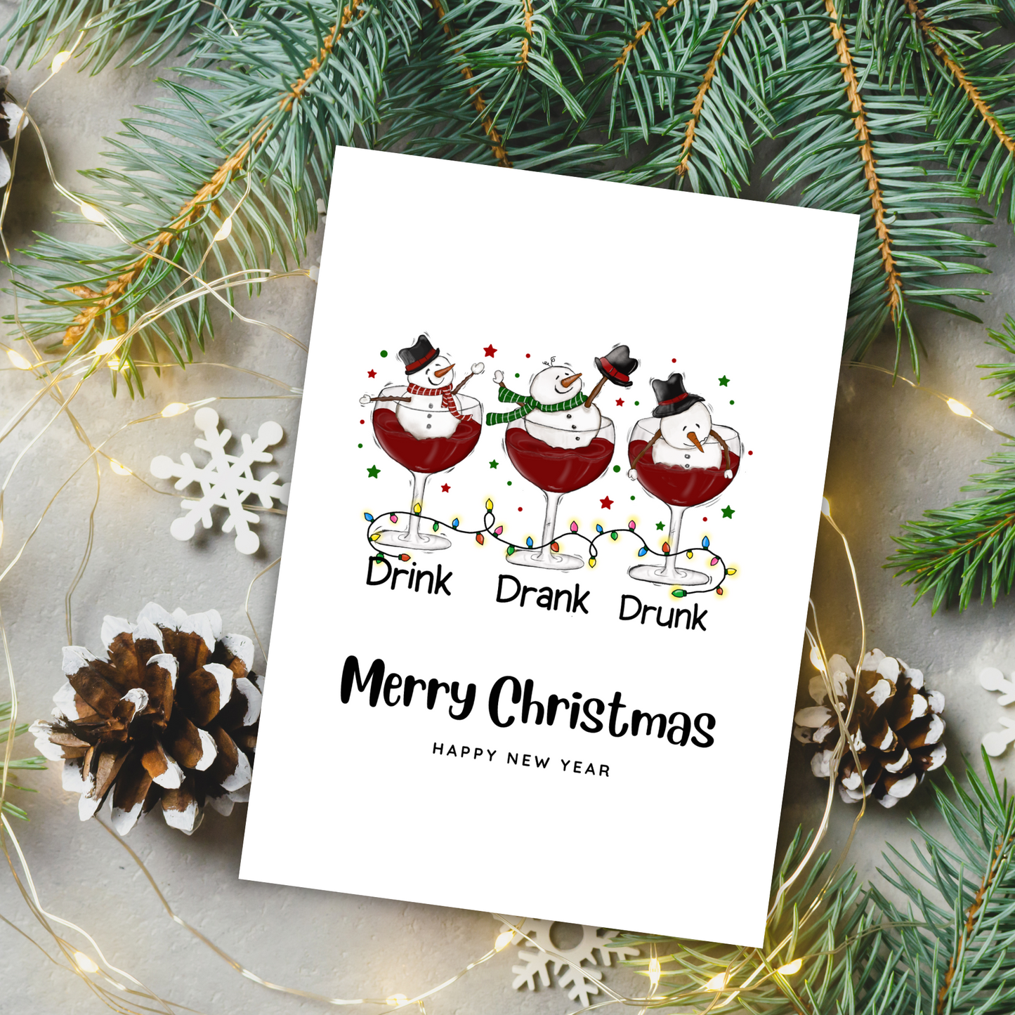 Printable Christmas Card - Drunken Snowmen