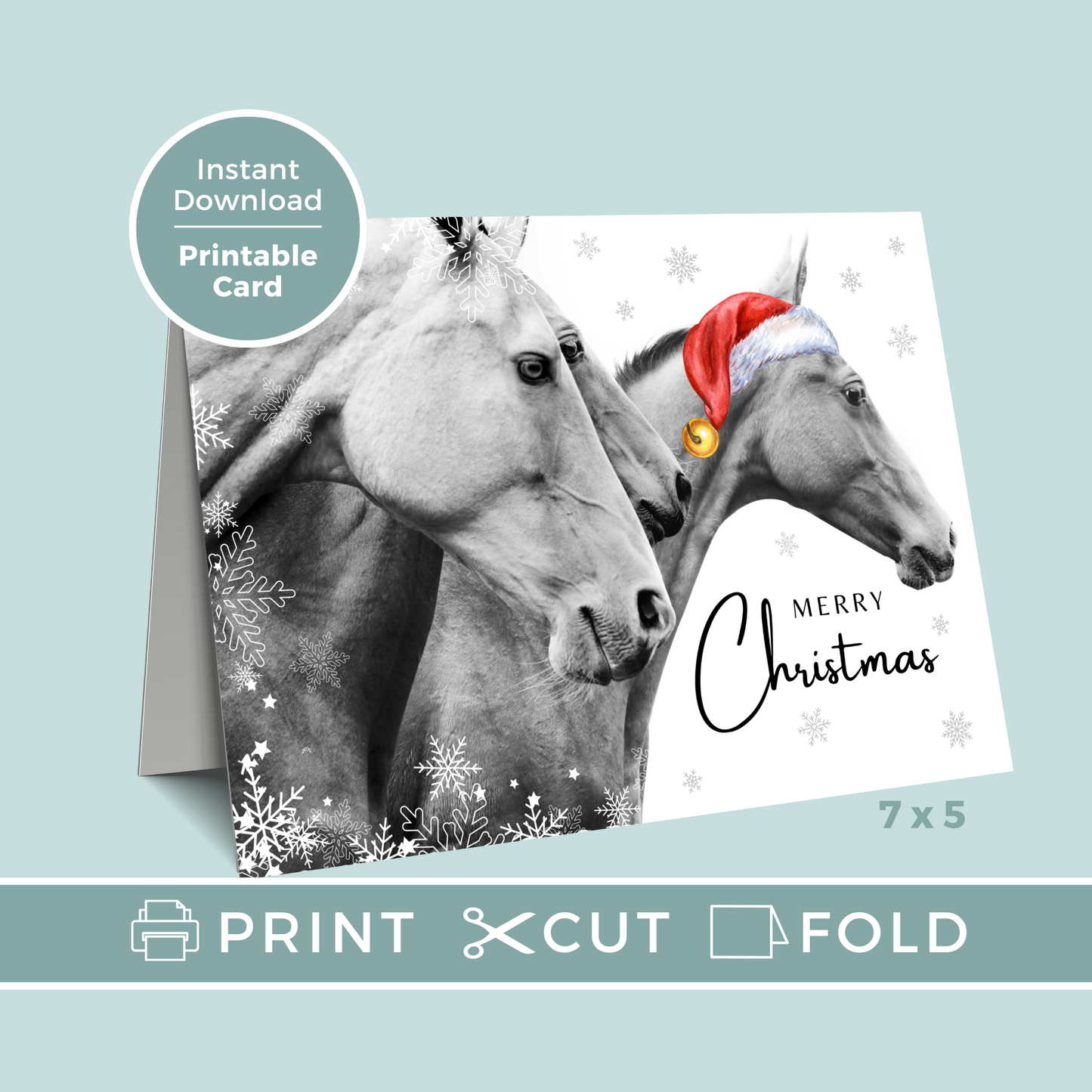 Printable Christmas Card - Horses