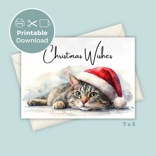 Printable Christmas Card - Cat Santa Hat