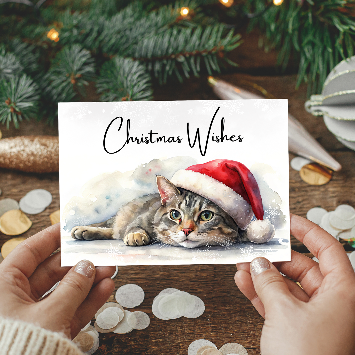 Printable Christmas Card - Cat Santa Hat