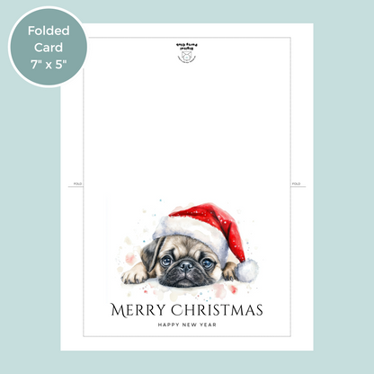 Printable Christmas Card - Cute Pug Dog