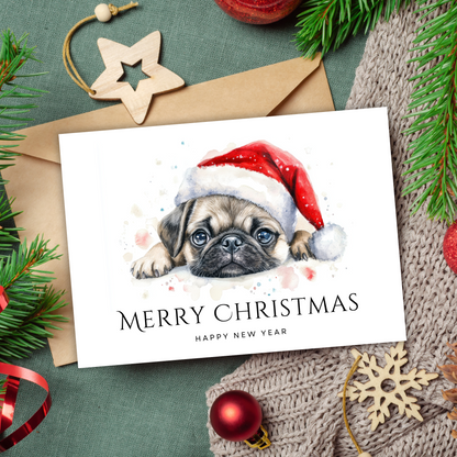 Printable Christmas Card - Cute Pug Dog