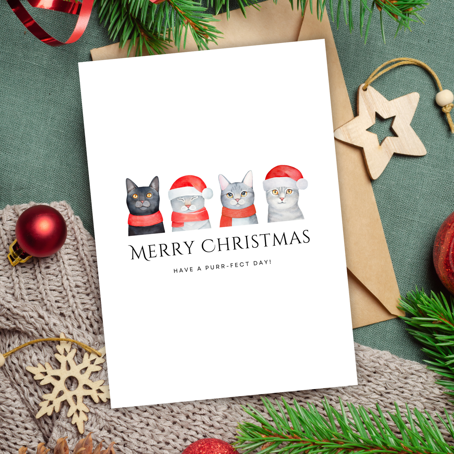 Printable Christmas Card - Cats