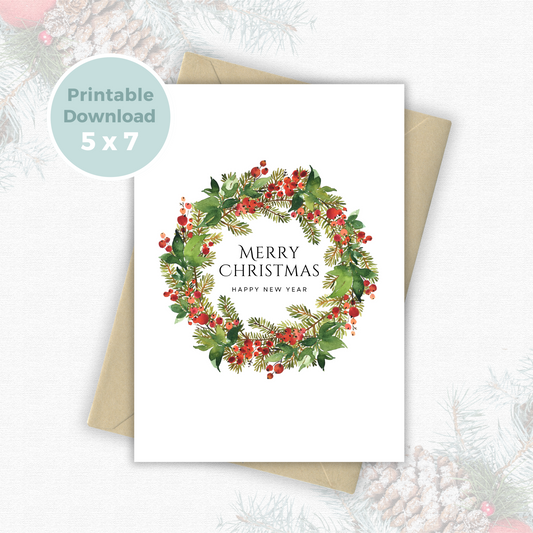 Printable Christmas Card - Wreath