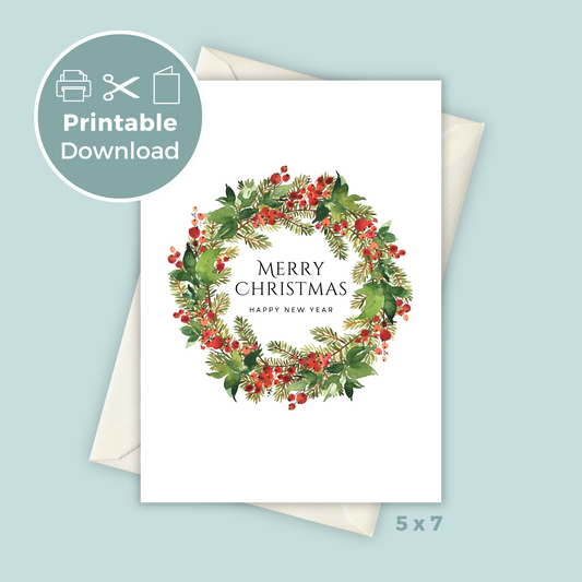 Printable Christmas Card - Wreath