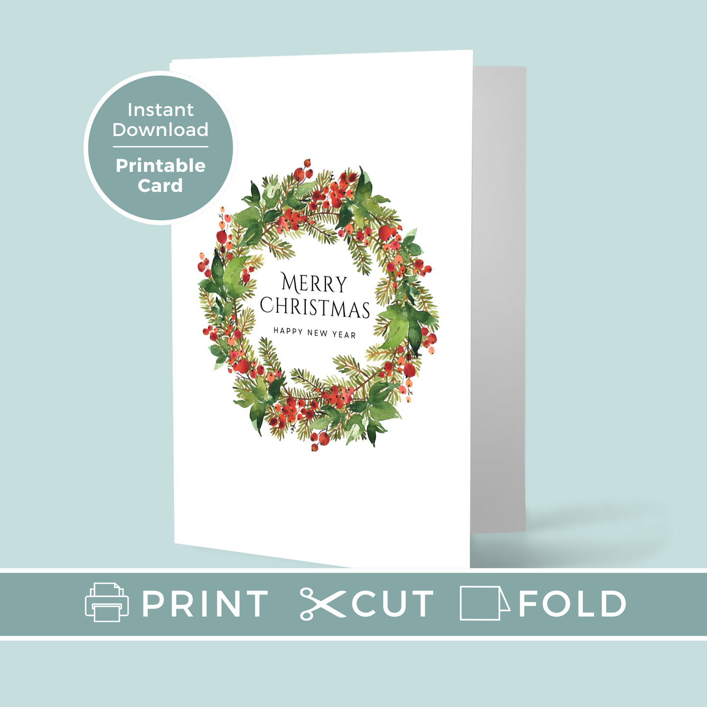 Printable Christmas Card - Wreath