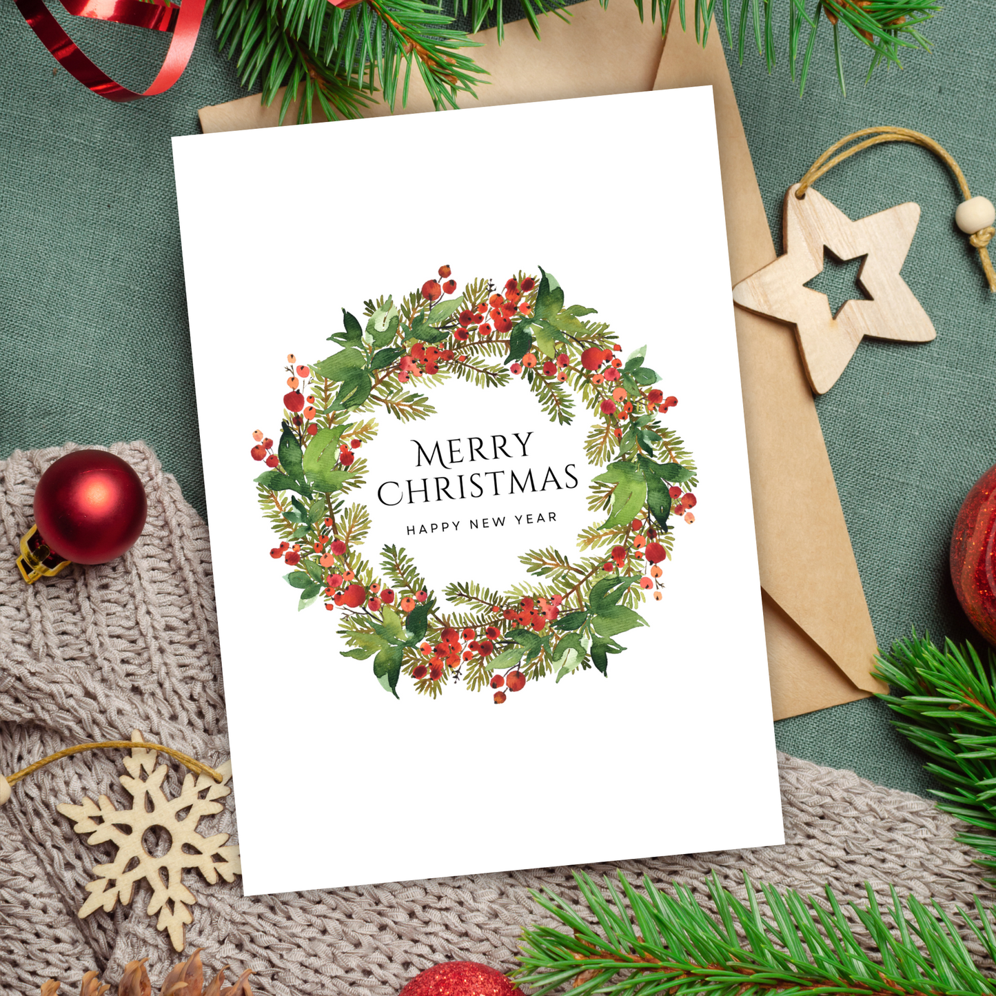 Printable Christmas Card - Wreath