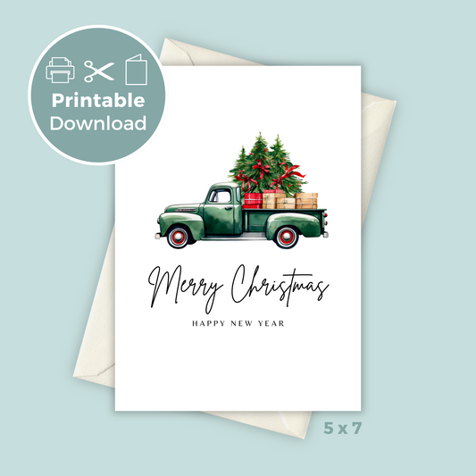 Printable Christmas Card - Vintage Truck