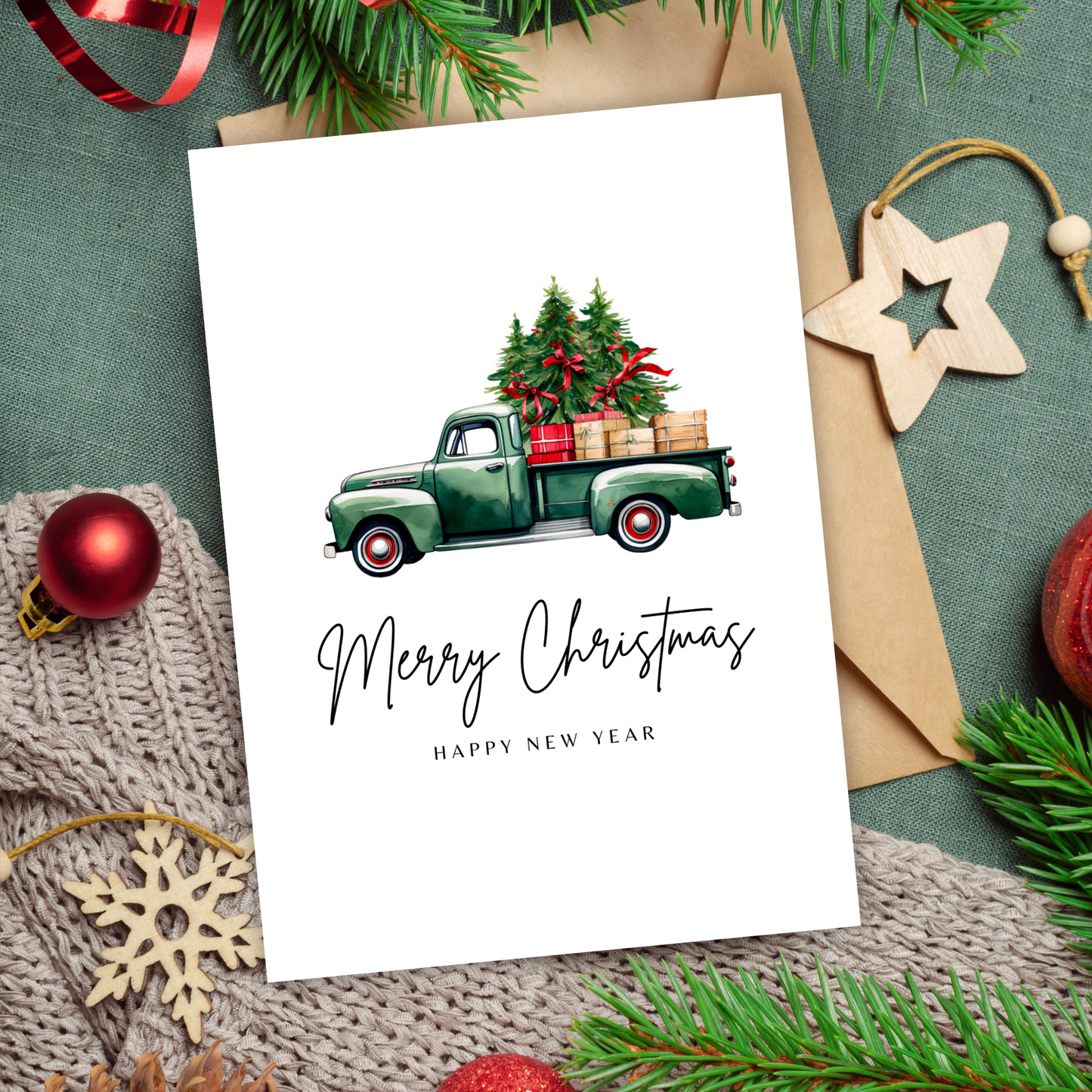 Printable Christmas Card - Vintage Truck