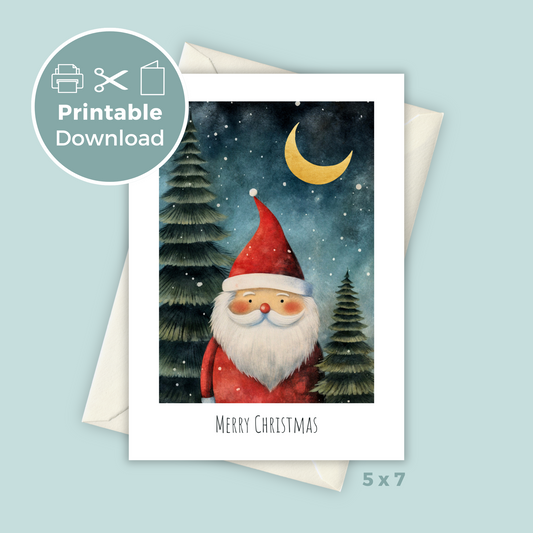 Printable Christmas Card - Starry Night Santa