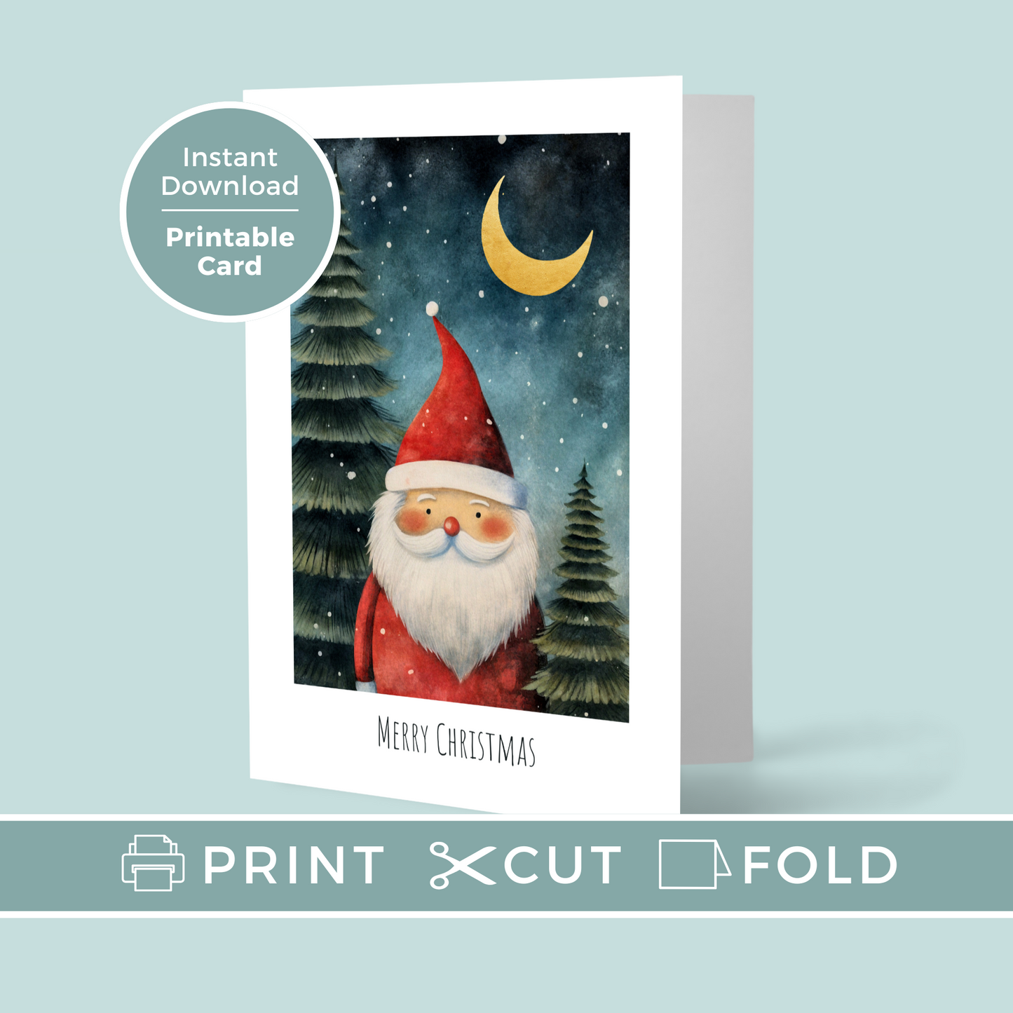 Printable Christmas Card - Starry Night Santa