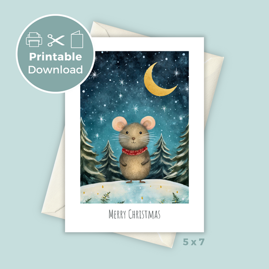 Printable Christmas Card - Cute Mouse