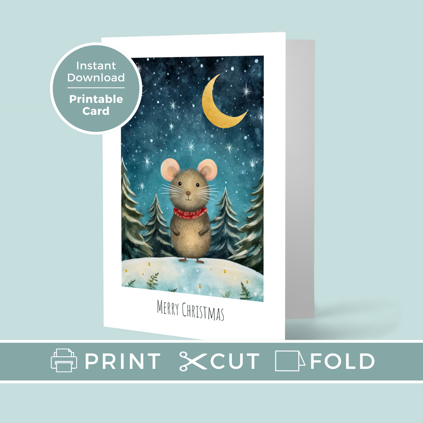 Printable Christmas Card - Cute Mouse