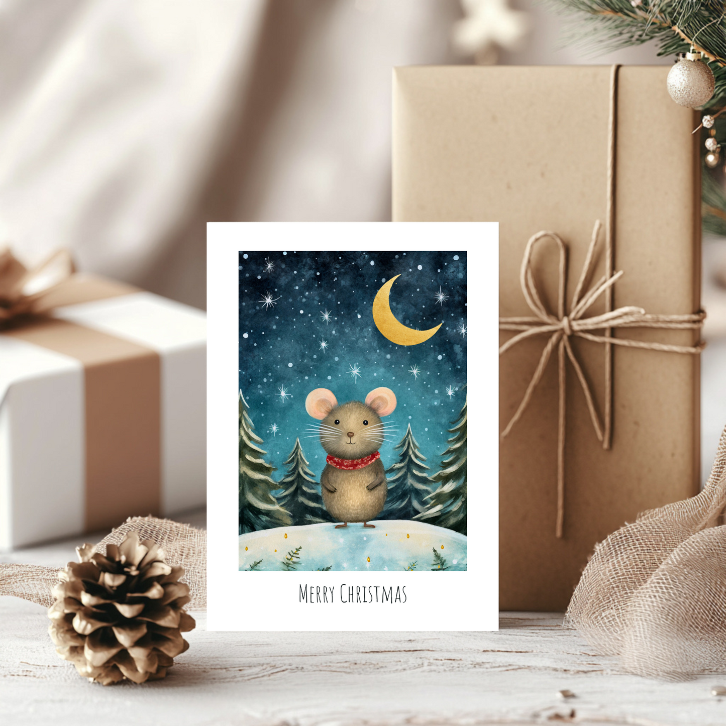 Printable Christmas Card - Cute Mouse