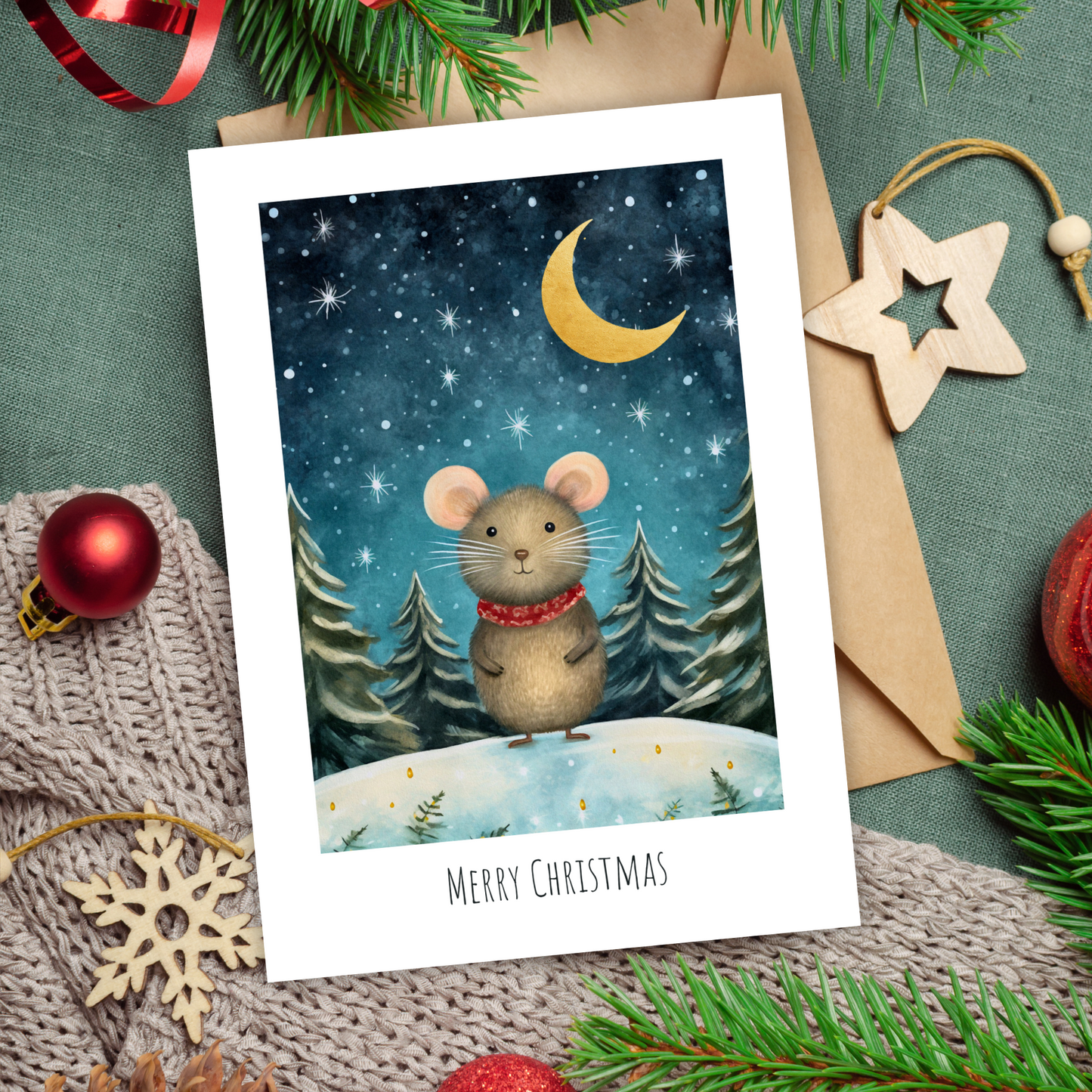 Printable Christmas Card - Cute Mouse