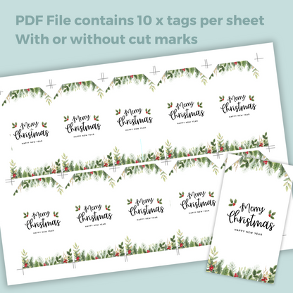 Printable Christmas Gift Tag - Festive Flowers
