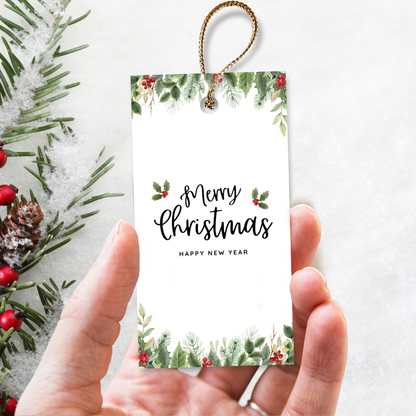 Printable Christmas Gift Tag - Festive Flowers