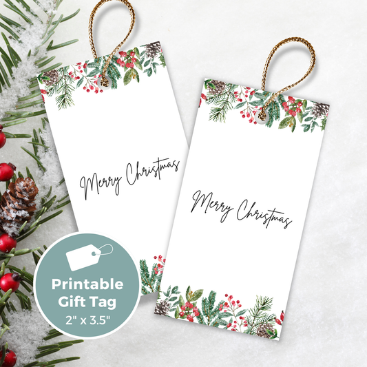 Printable Christmas Gift Tag - Festive Flowers