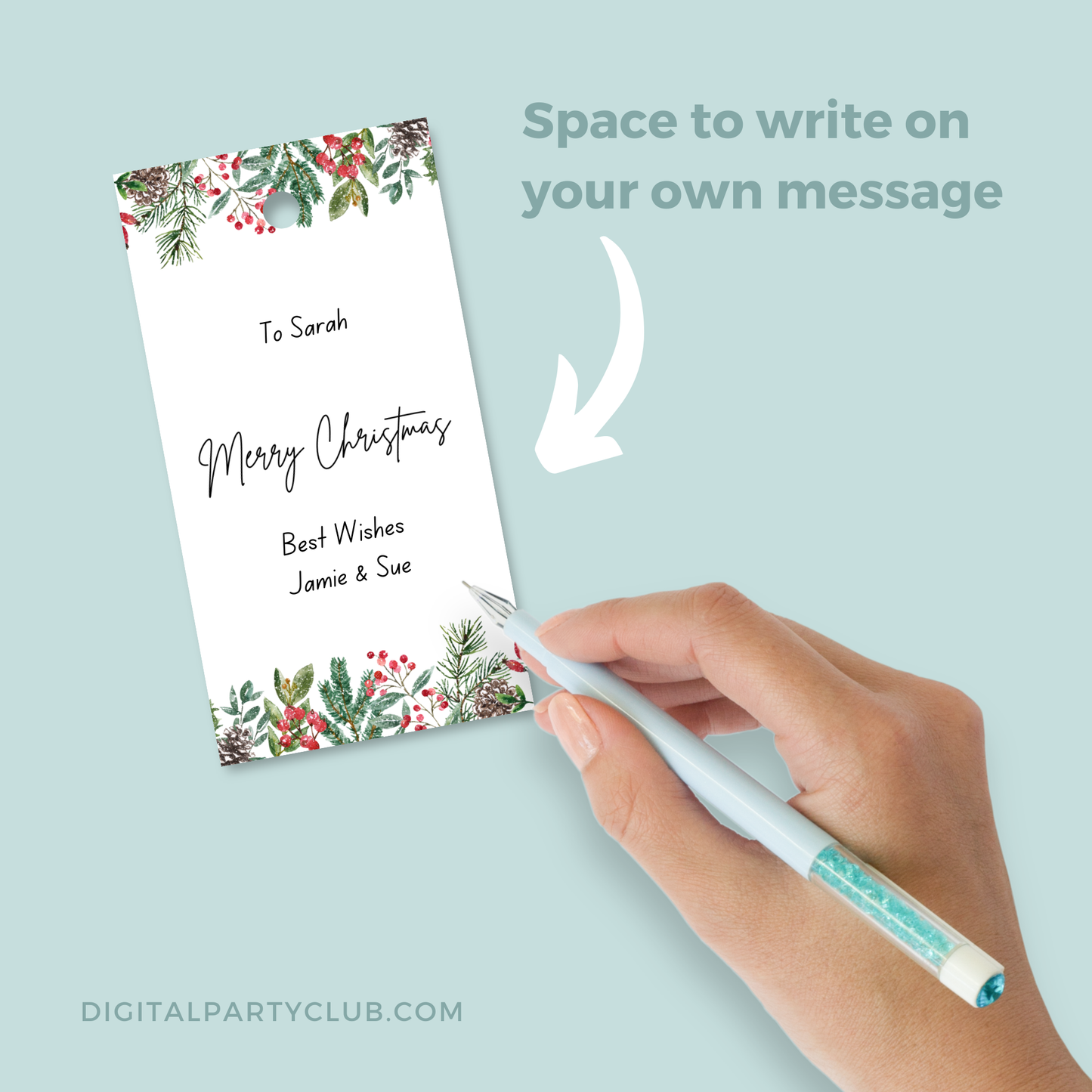 Printable Christmas Gift Tag - Festive Flowers