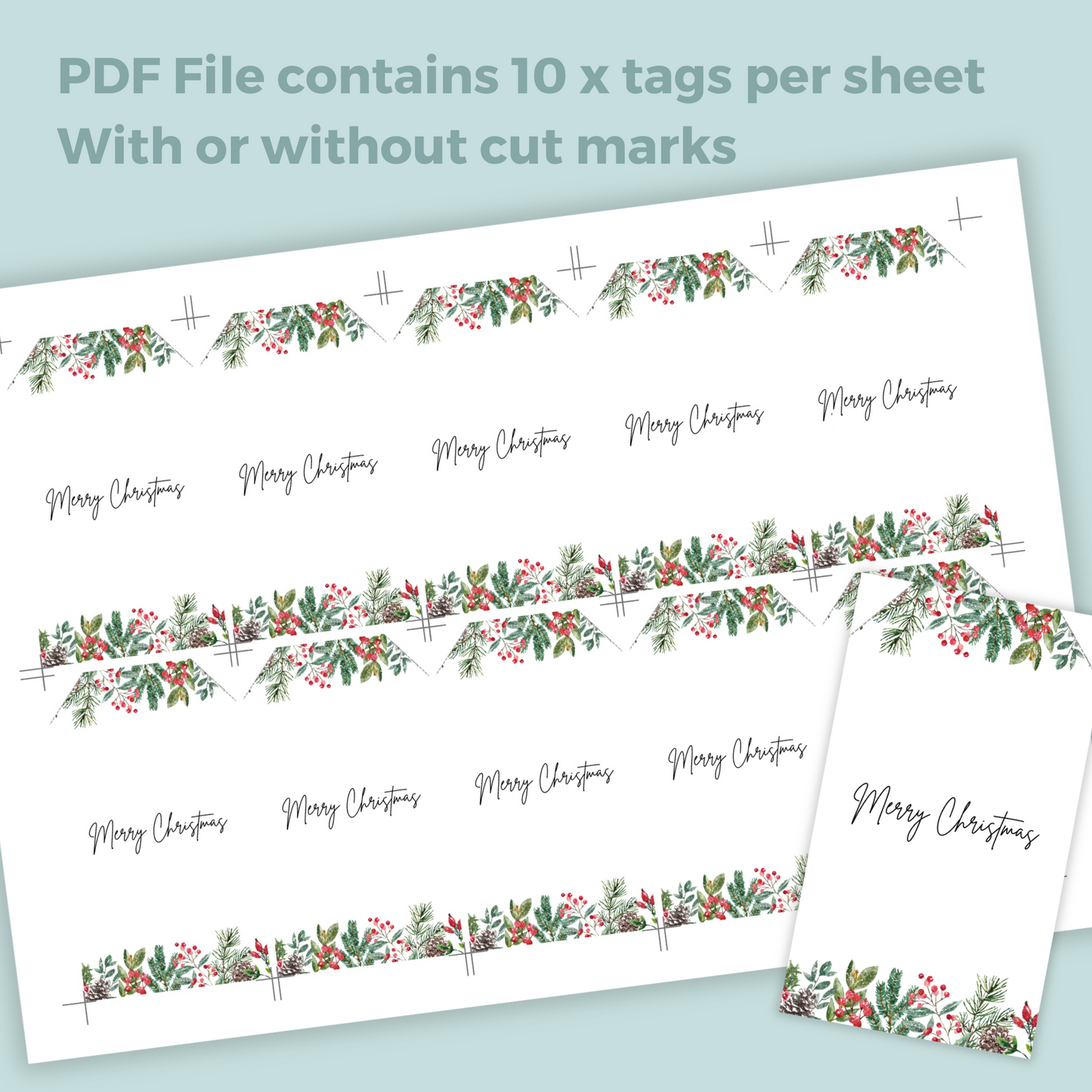 Printable Christmas Gift Tag - Festive Flowers