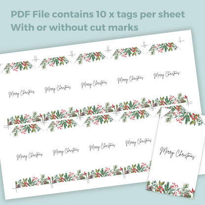 Printable Christmas Gift Tag - Festive Flowers