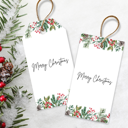Printable Christmas Gift Tag - Festive Flowers