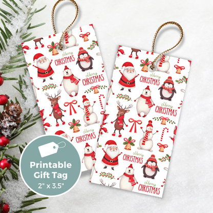 Printable Christmas Gift Tag - Santa & Snowman