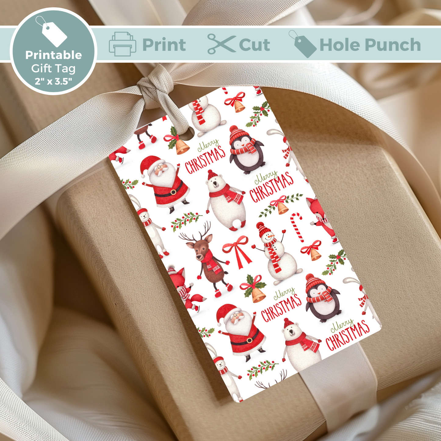 Printable Christmas Gift Tag - Santa & Snowman