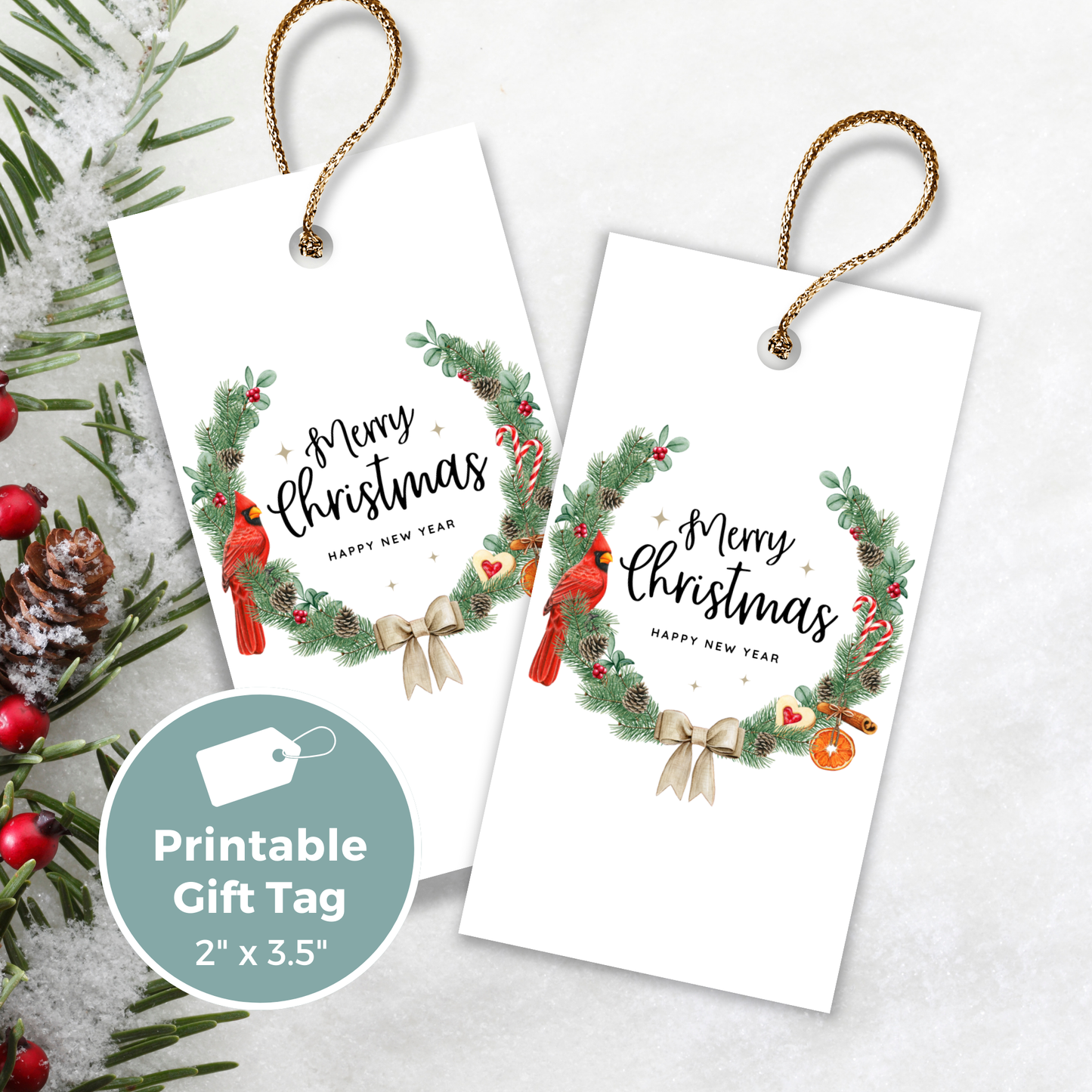 Printable Christmas Gift Tag - Wreath