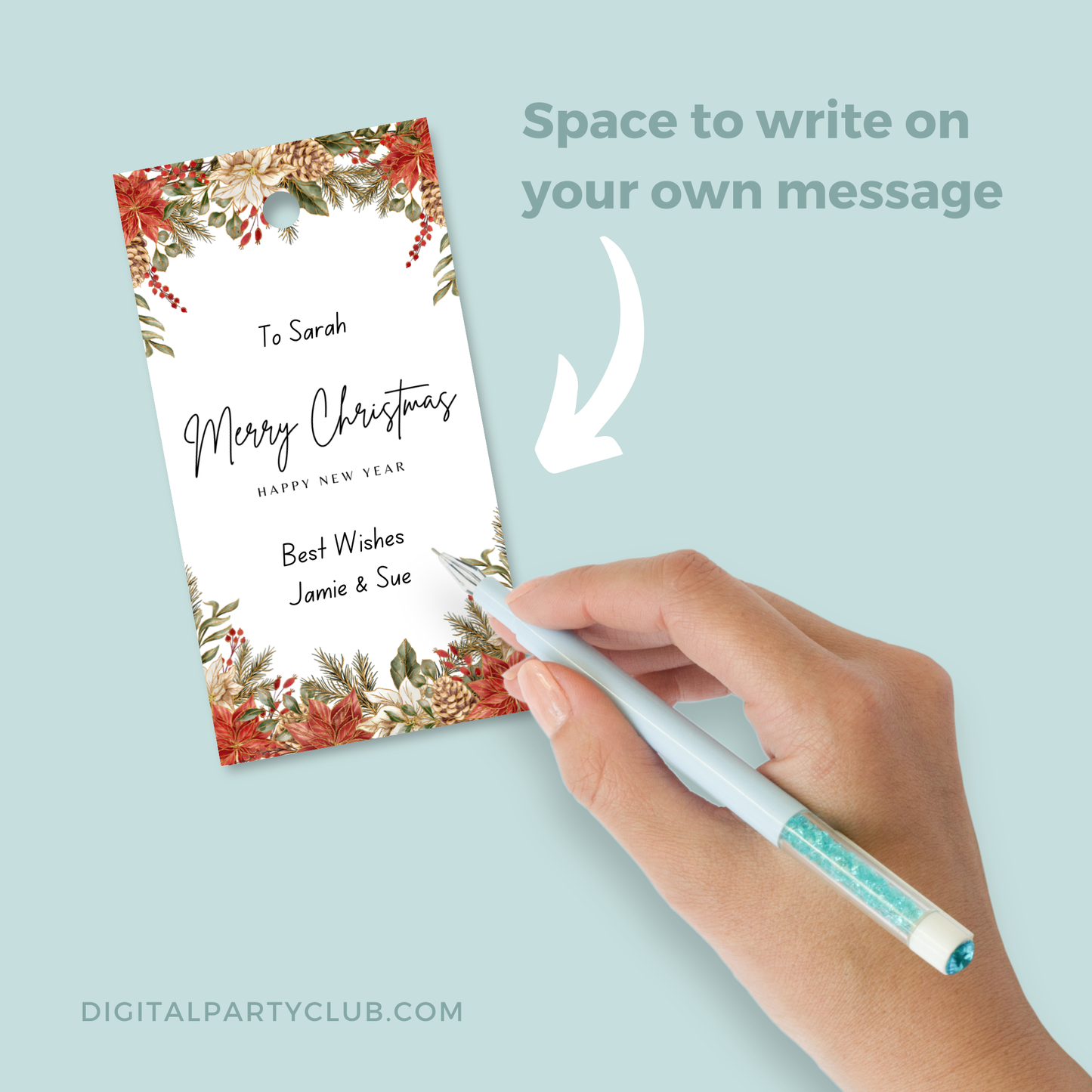 Printable Christmas Gift Tag - Festive Flowers