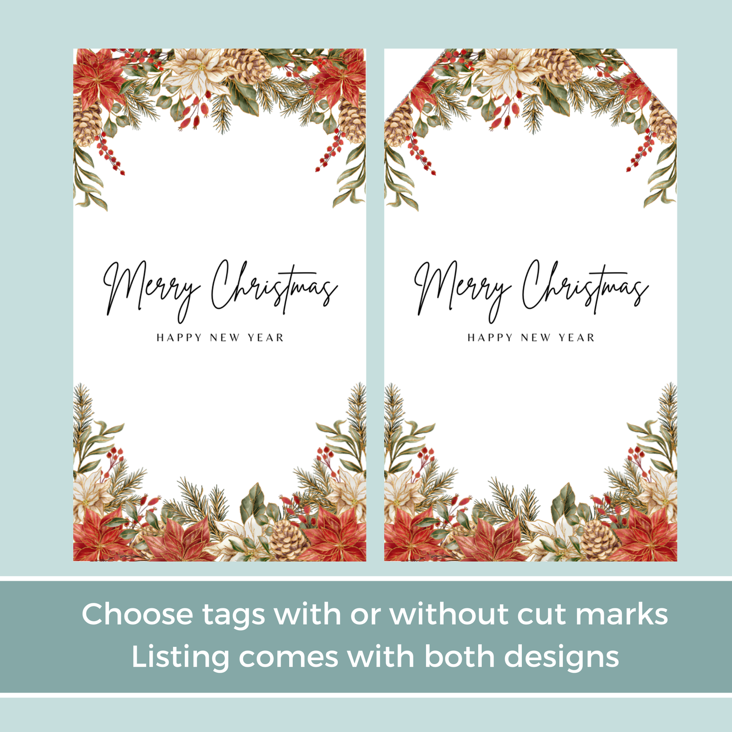 Printable Christmas Gift Tag - Festive Flowers