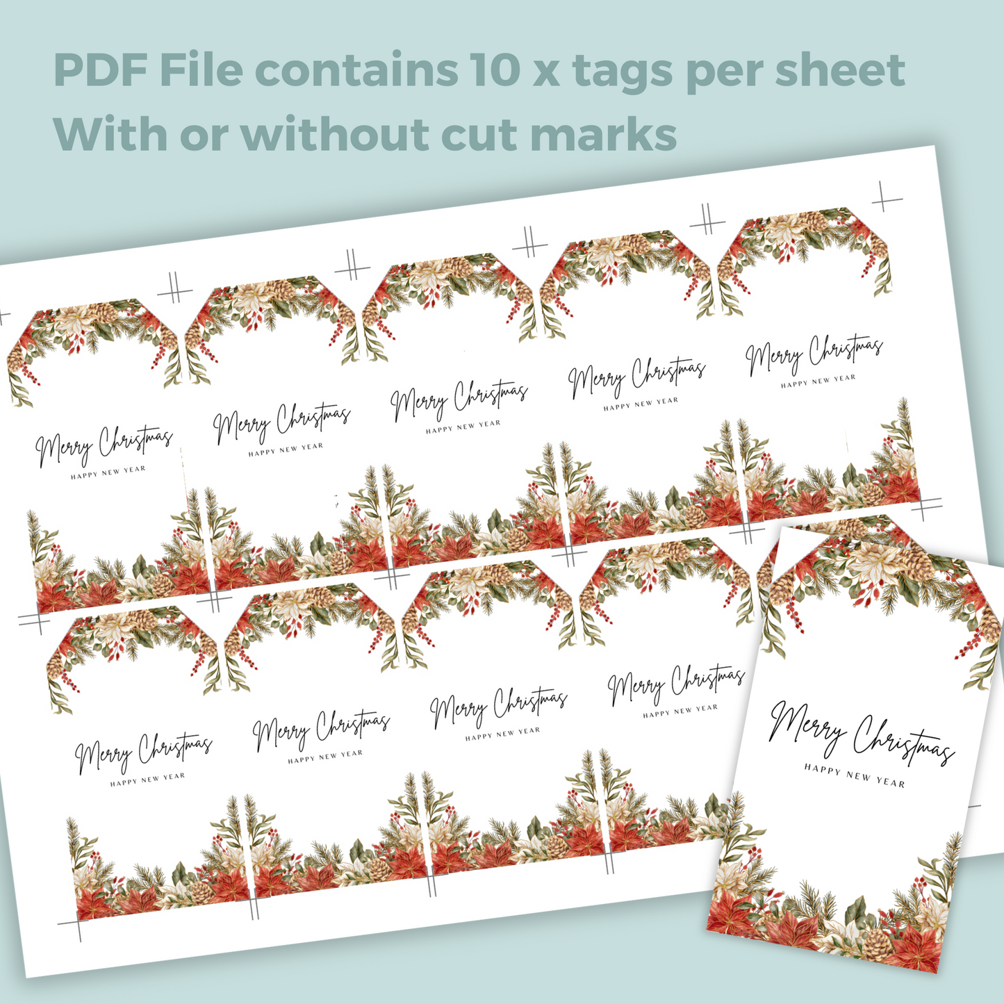 Printable Christmas Gift Tag - Festive Flowers