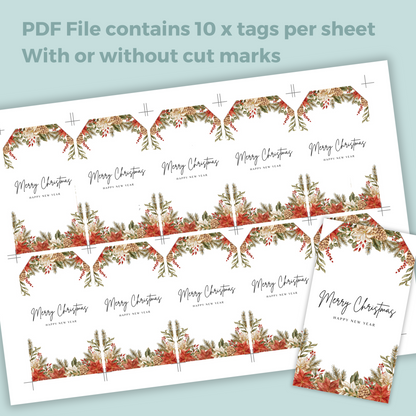 Printable Christmas Gift Tag - Festive Flowers