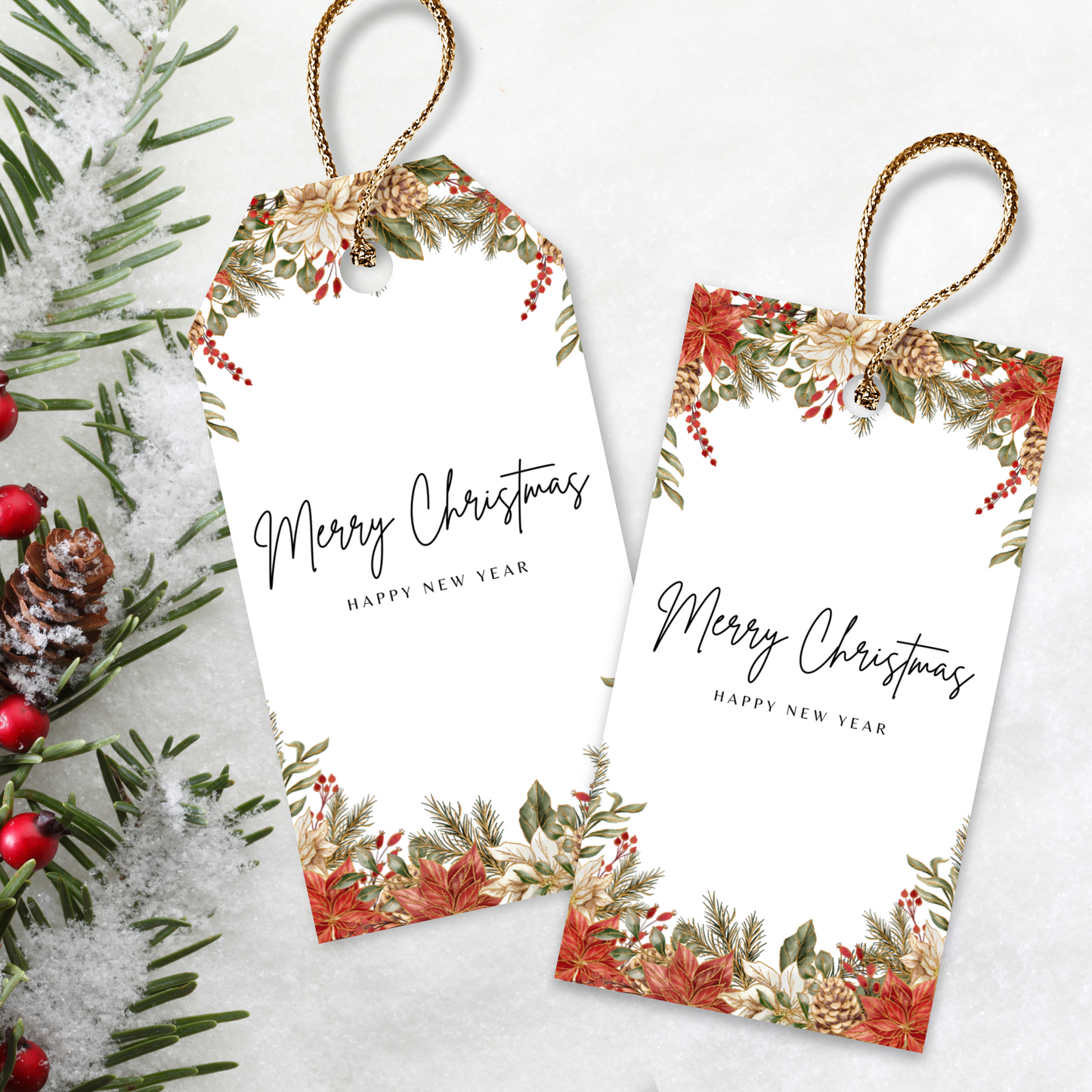 Printable Christmas Gift Tag - Festive Flowers