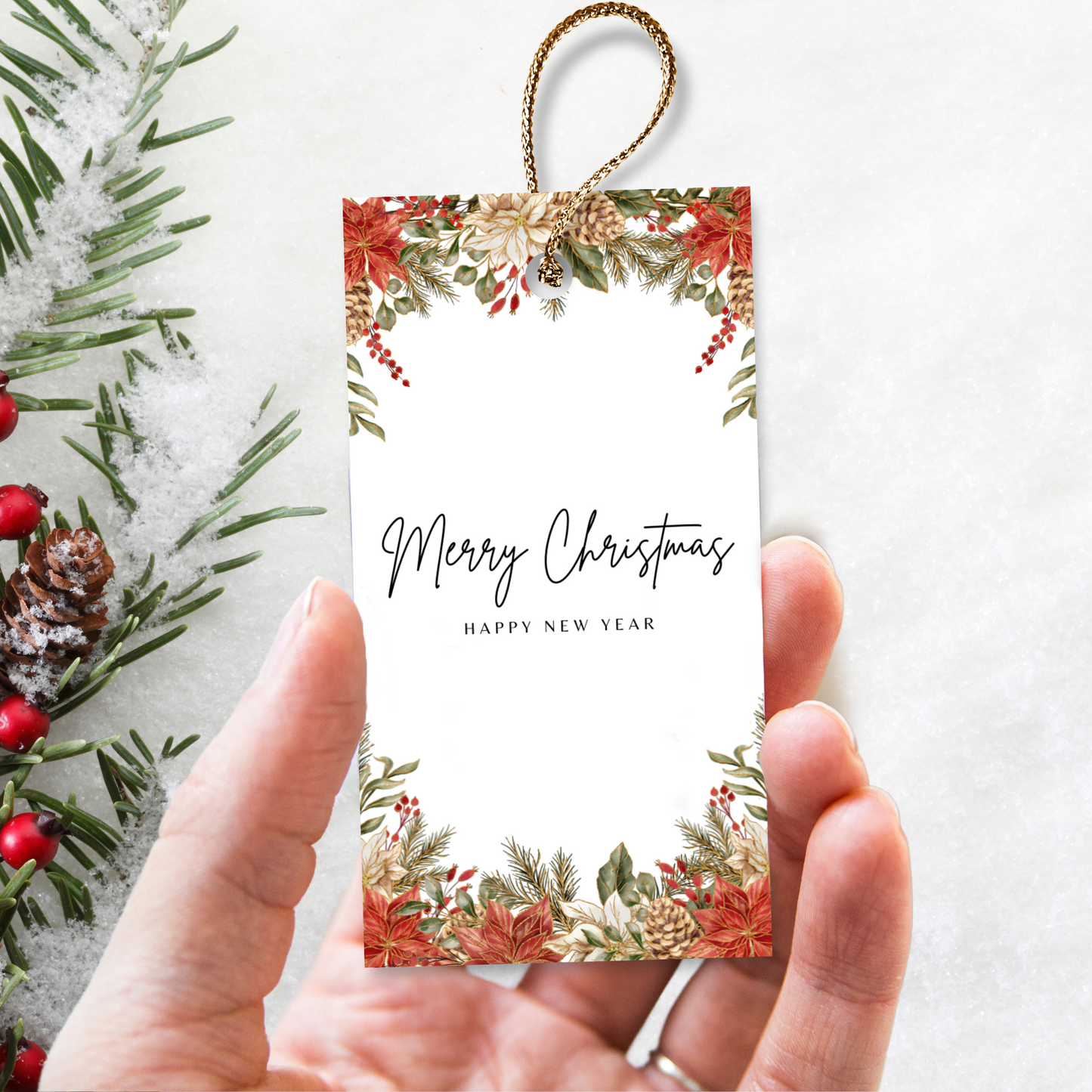 Printable Christmas Gift Tag - Festive Flowers