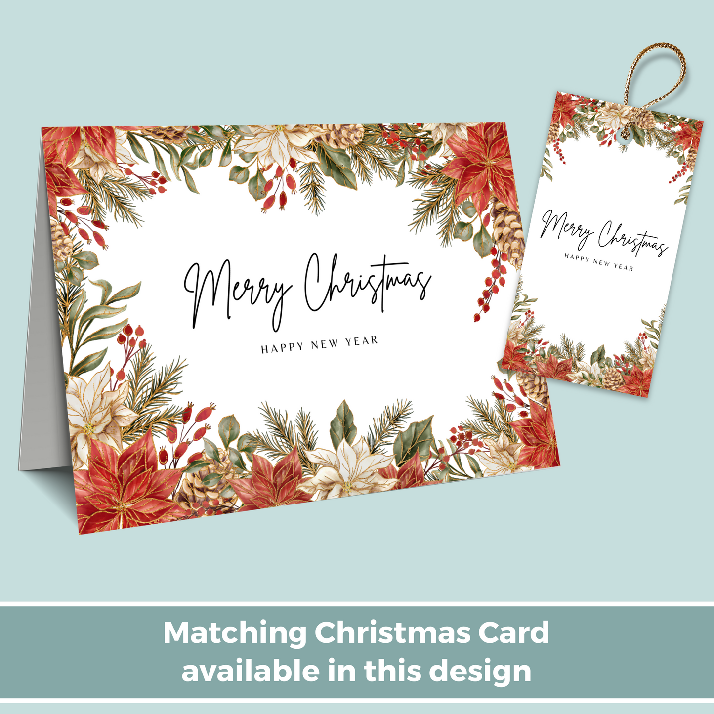 Printable Christmas Gift Tag - Festive Flowers