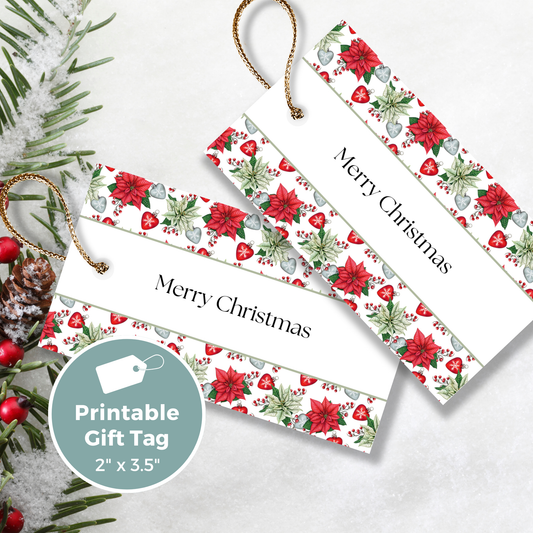 Printable Christmas Gift Tag - Poinsettia Flowers