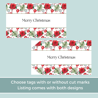 Printable Christmas Gift Tag - Poinsettia Flowers