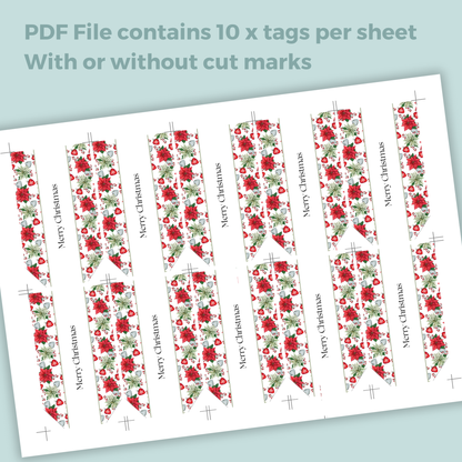 Printable Christmas Gift Tag - Poinsettia Flowers