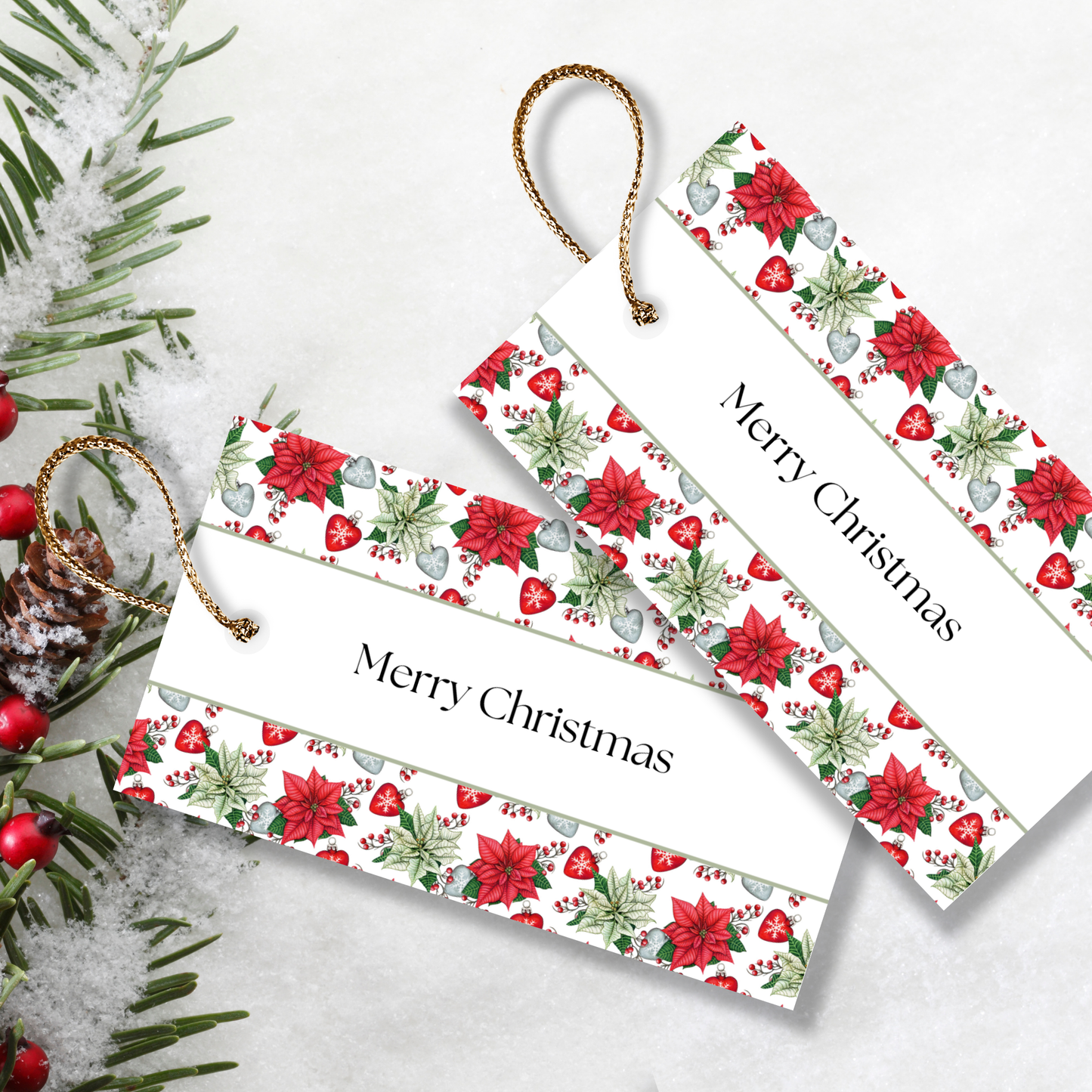 Printable Christmas Gift Tag - Poinsettia Flowers