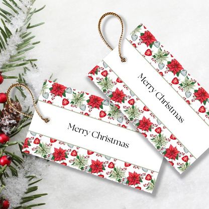 Printable Christmas Gift Tag - Poinsettia Flowers