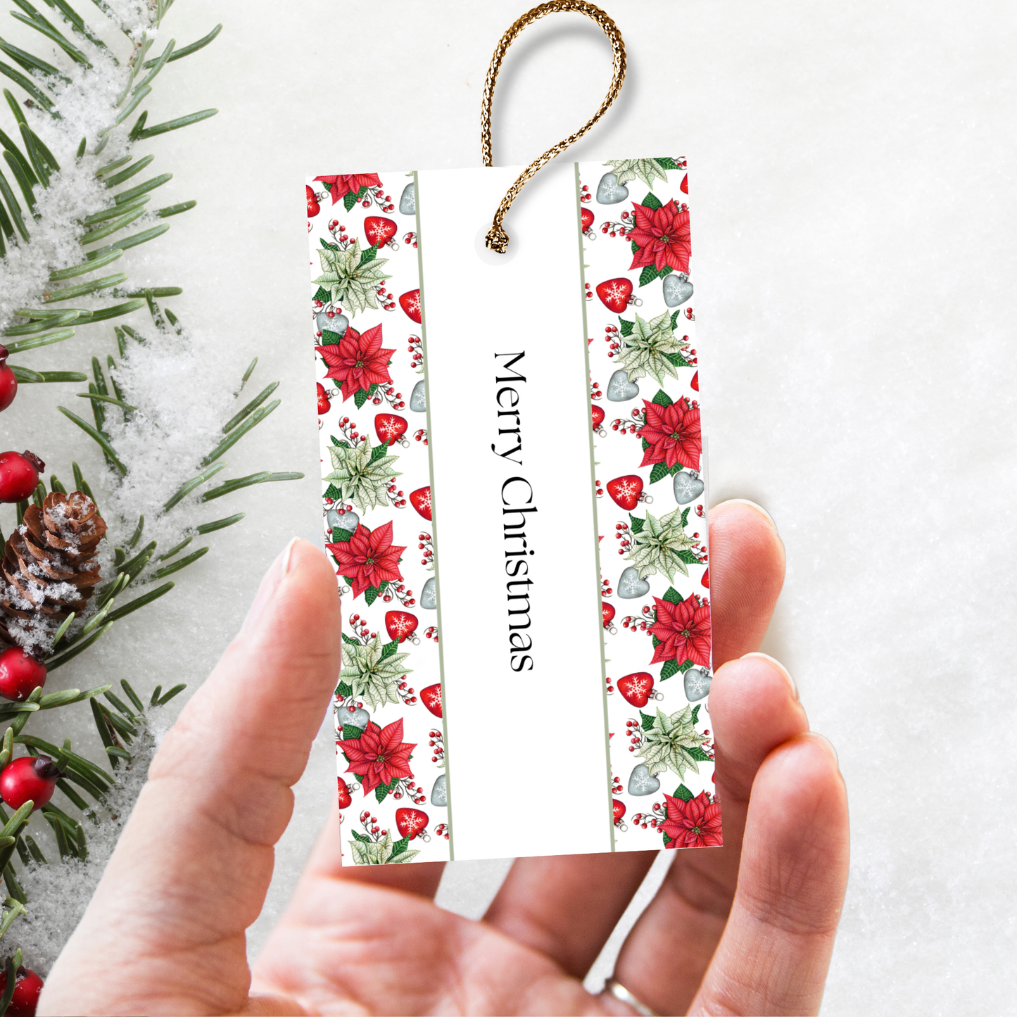 Printable Christmas Gift Tag - Poinsettia Flowers