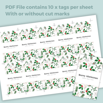 Printable Christmas Gift Tag - Holly Berries & Mistletoe