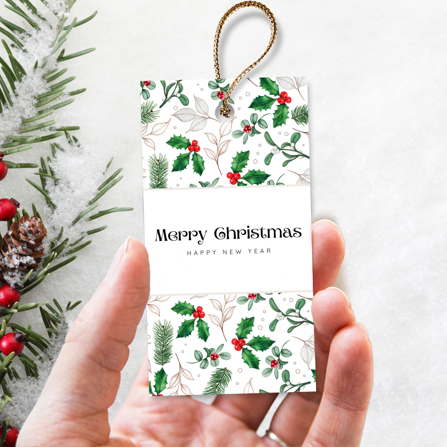 Printable Christmas Gift Tag - Holly Berries & Mistletoe