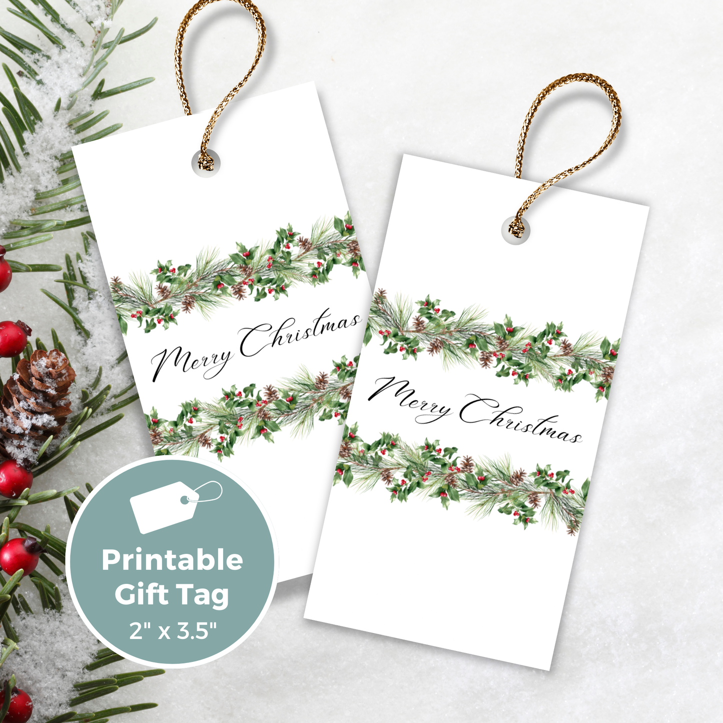 Printable Christmas Gift Tag - Festive Flowers