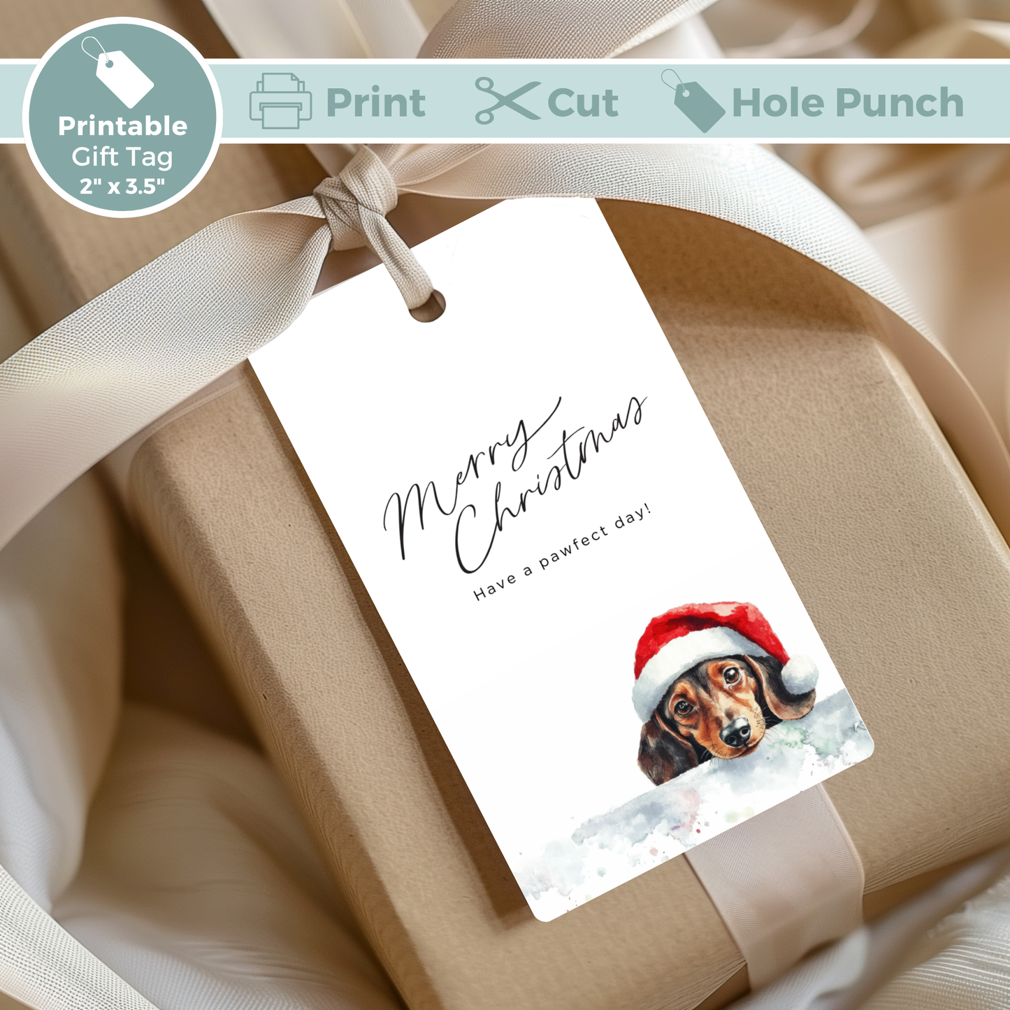 Printable Christmas Gift Tag - Cute Dog