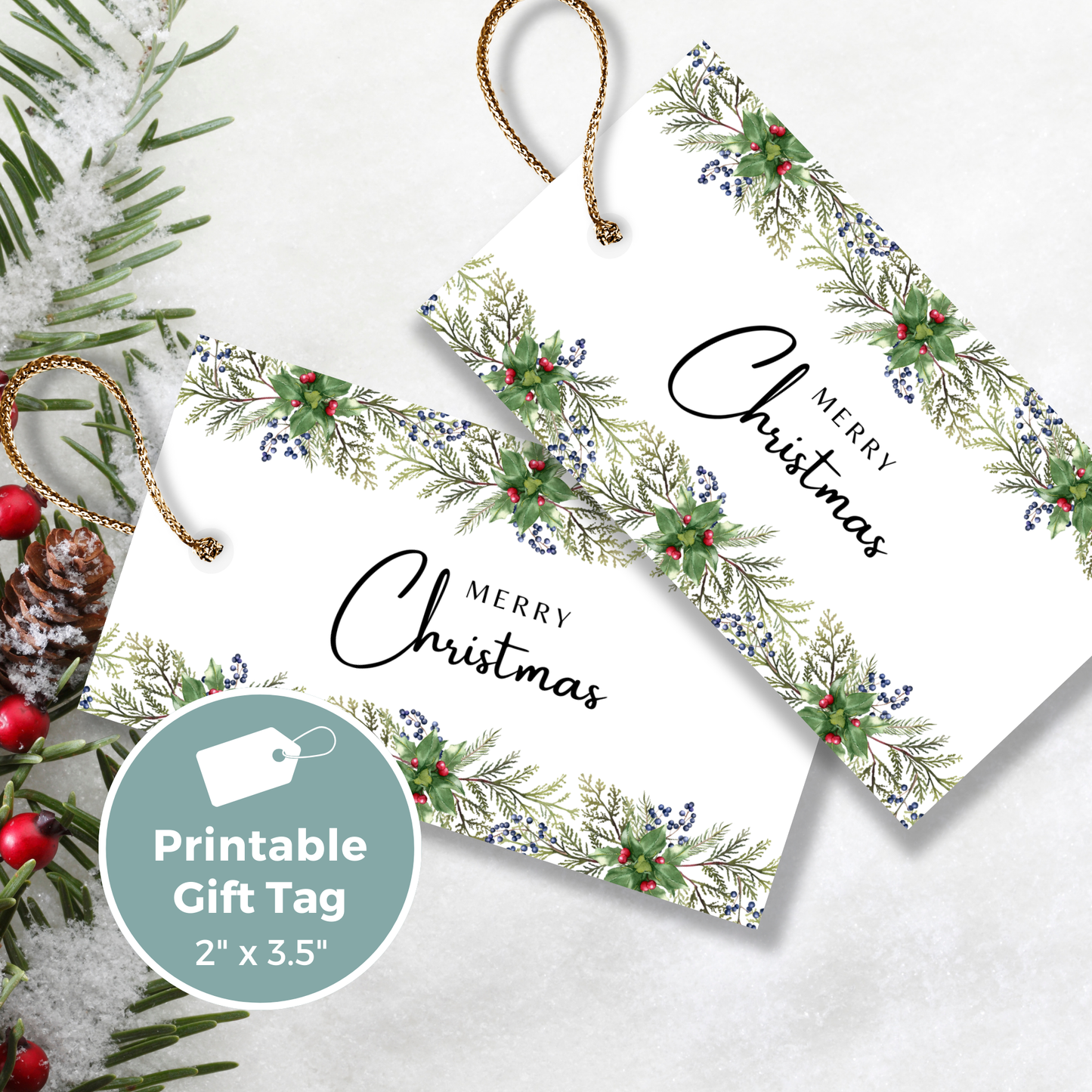 Printable Christmas Gift Tag - Festive Flowers