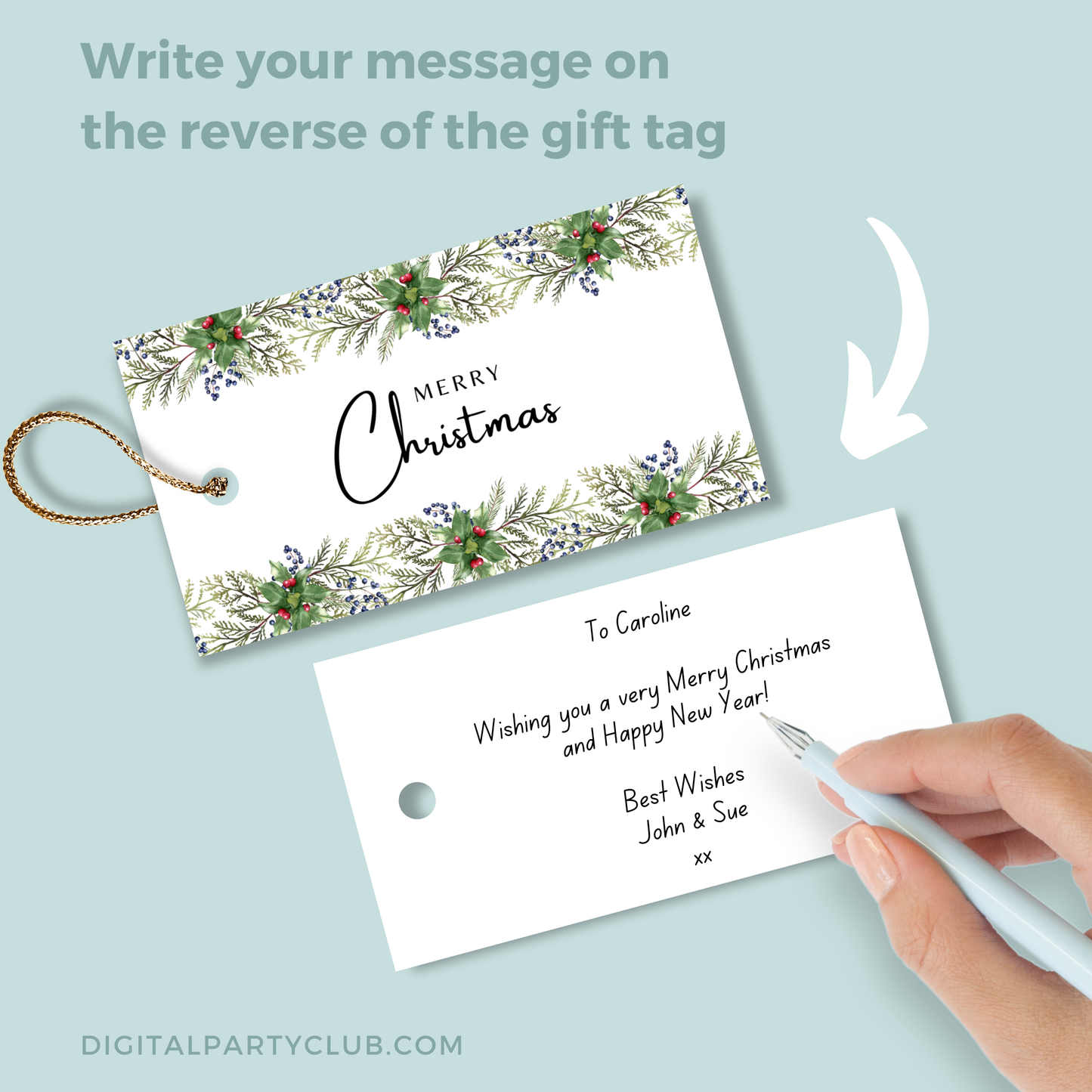 Printable Christmas Gift Tag - Festive Flowers