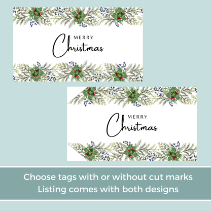 Printable Christmas Gift Tag - Festive Flowers