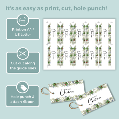 Printable Christmas Gift Tag - Festive Flowers